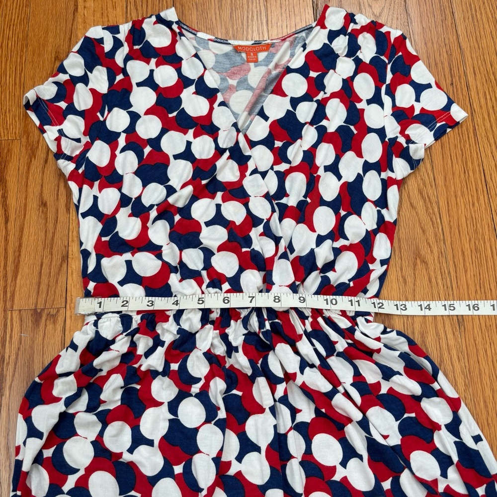 Modcloth short sleeve red navy white bold polka dots wrap V-neck pull over dress - Picture 15 of 16
